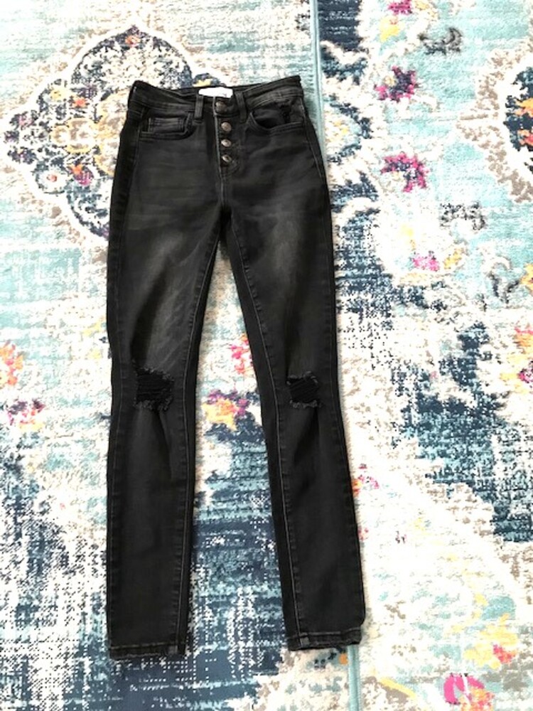 VERVET Black Size 24 Mid-Rise Skinny Jeans Distressed Button Fly Stretch